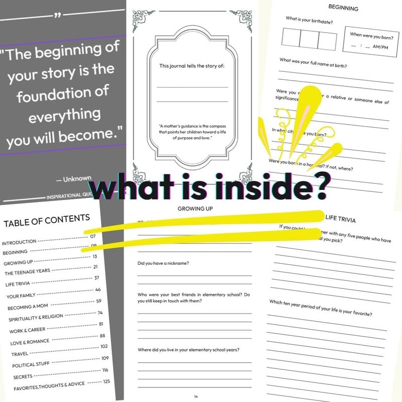 XKFCFC Mom, I Want to Know Your Life Story Journal - Hardcover Keepsake Book. The Gifts for Mom Birthday from Daughter Son to Tell Her Story. Sentimental Present for Thanksgiving, Christmas & Mother’s Day - Image 3